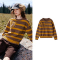 Bow-Motif Striped Knit Sweater