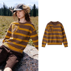 Bow-Motif Striped Knit Sweater