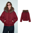 Shaggy-Trim Hooded Toggle Jacket
