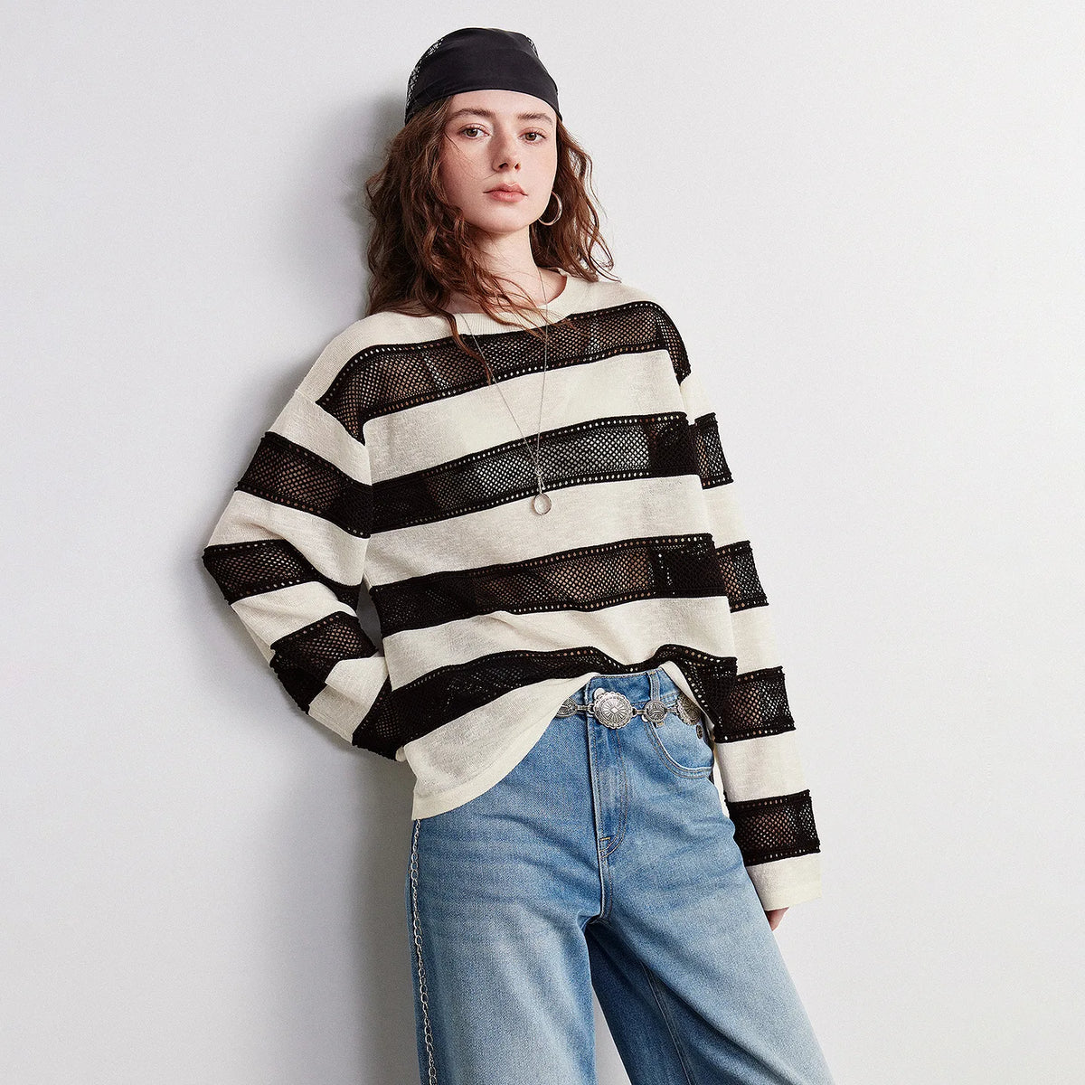 Striped Open-Knit Sweater
