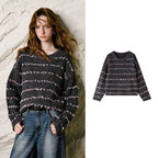Striped Textured Crewneck Knit Top