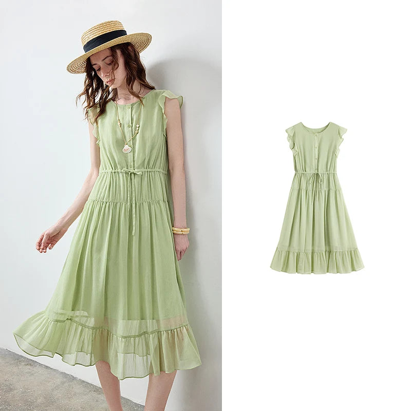 Ruffle-Sleeve Tiered Midi Dress