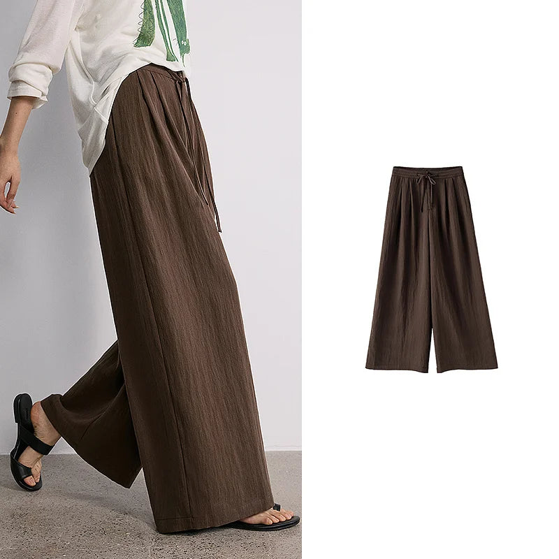 Draped Pleated Wide-Leg Pants
