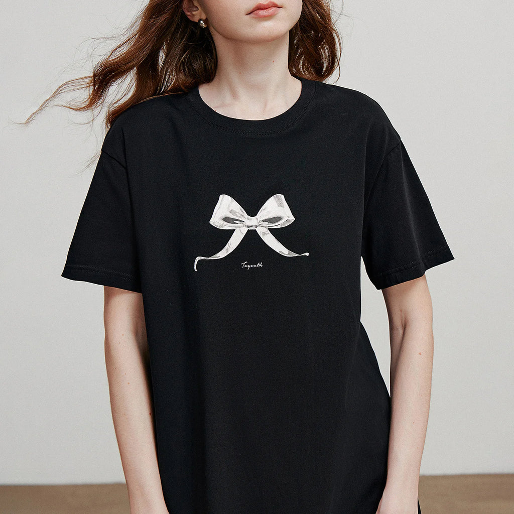 Bow Graphic Ruffle-Hem Dress