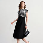Layered-Look Striped Midi Dress