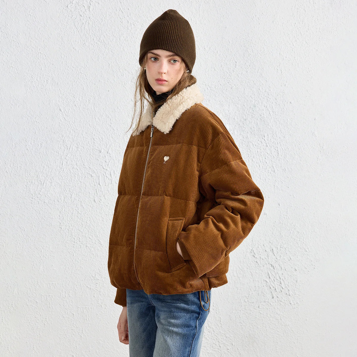 Textured-Collar Puffer Jacket