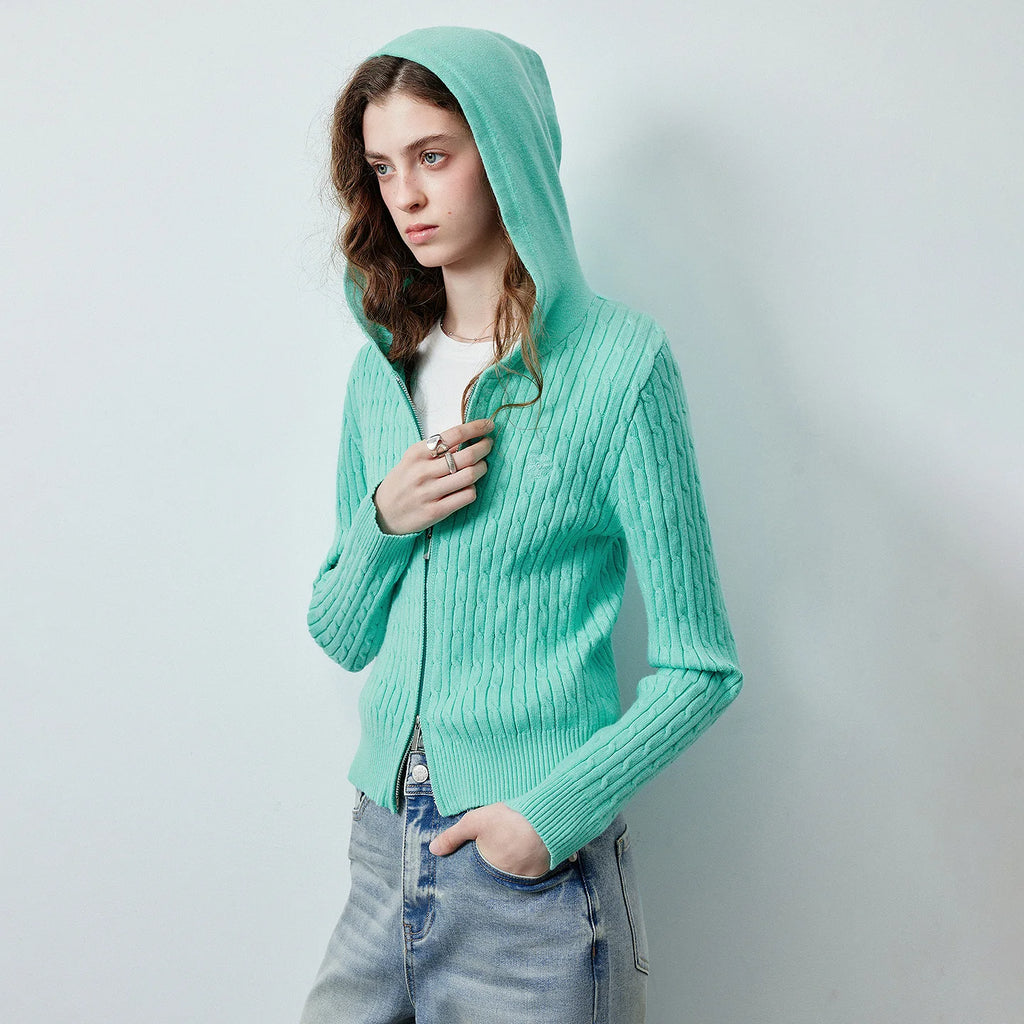 Ribbed Hooded Zip Cardigan