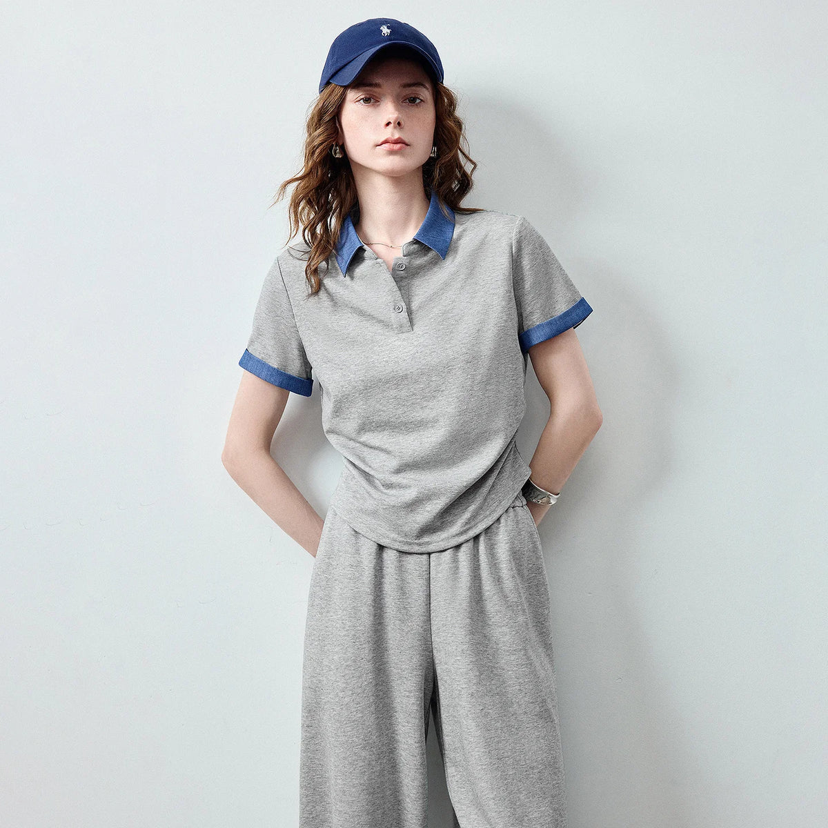 Polo Top and Wide-Leg Pants Set
