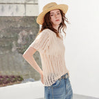 Openwork Short-Sleeve Knit Top