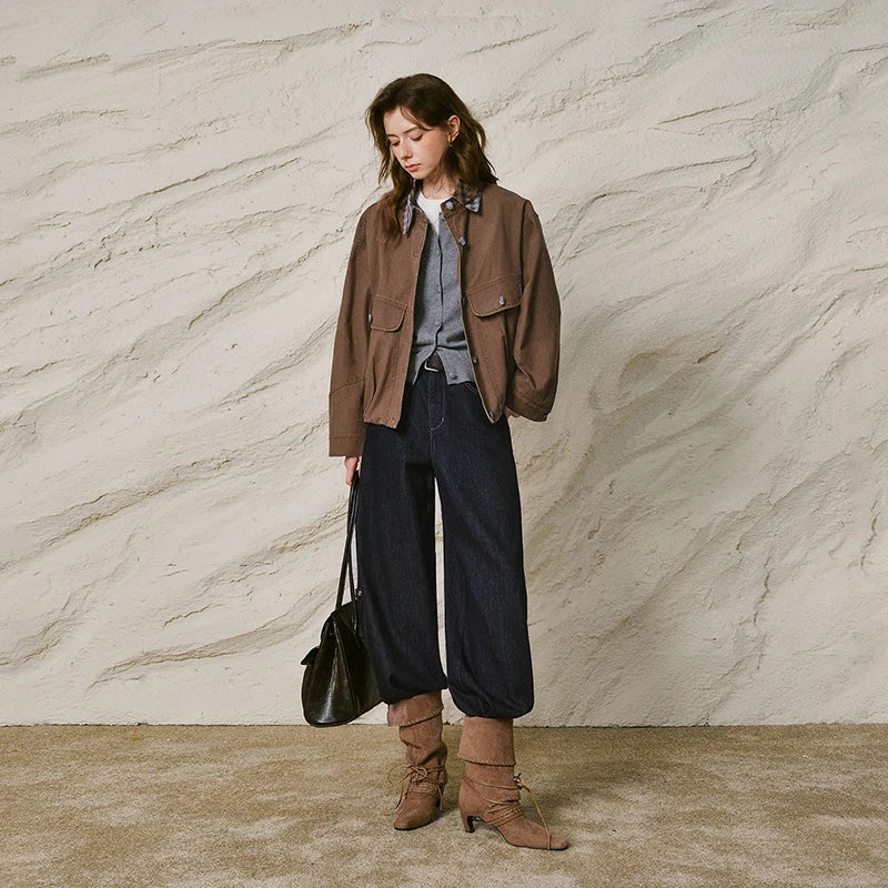 Plaid-Collar Utility Jacket