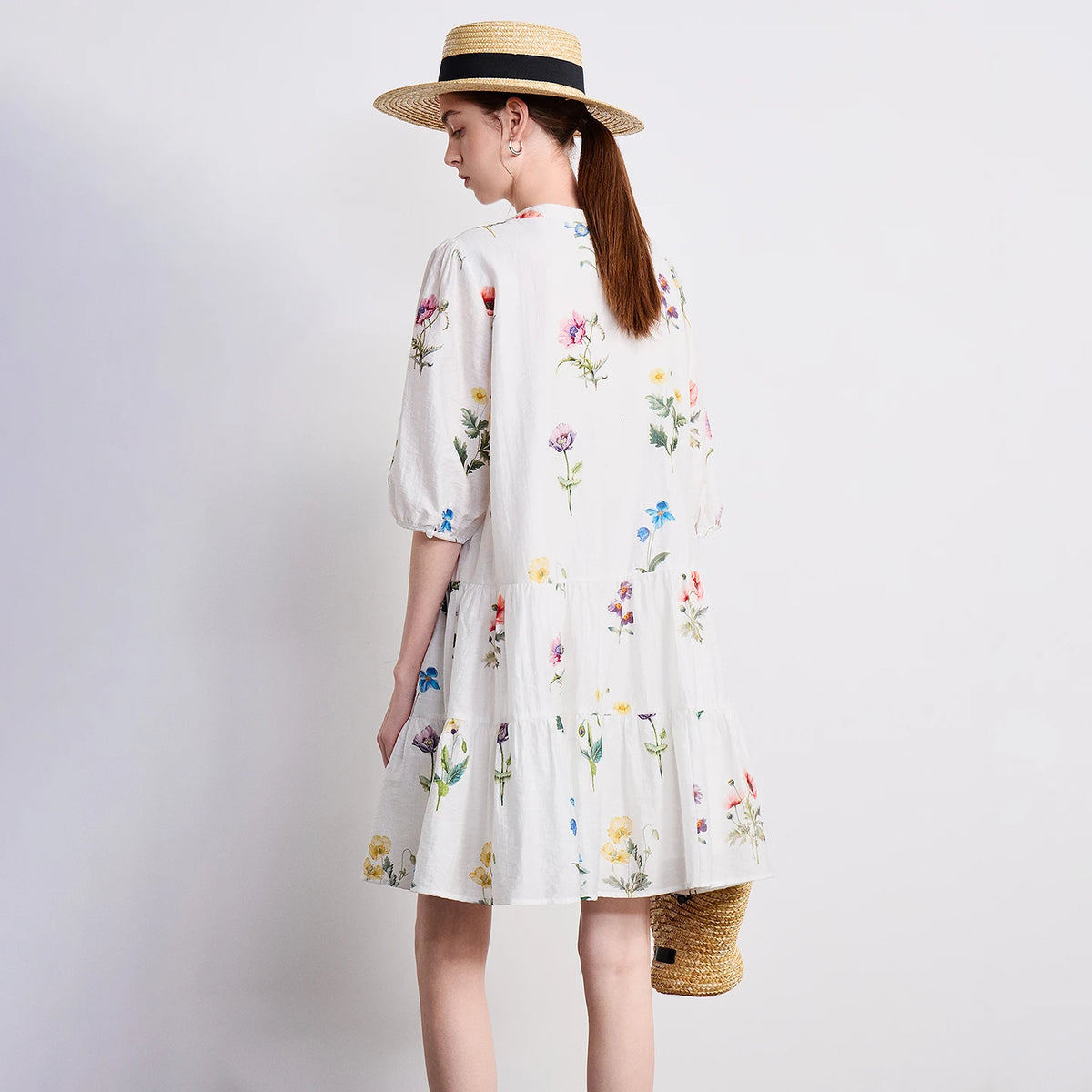 Floral Puff-Sleeve Mini Dress