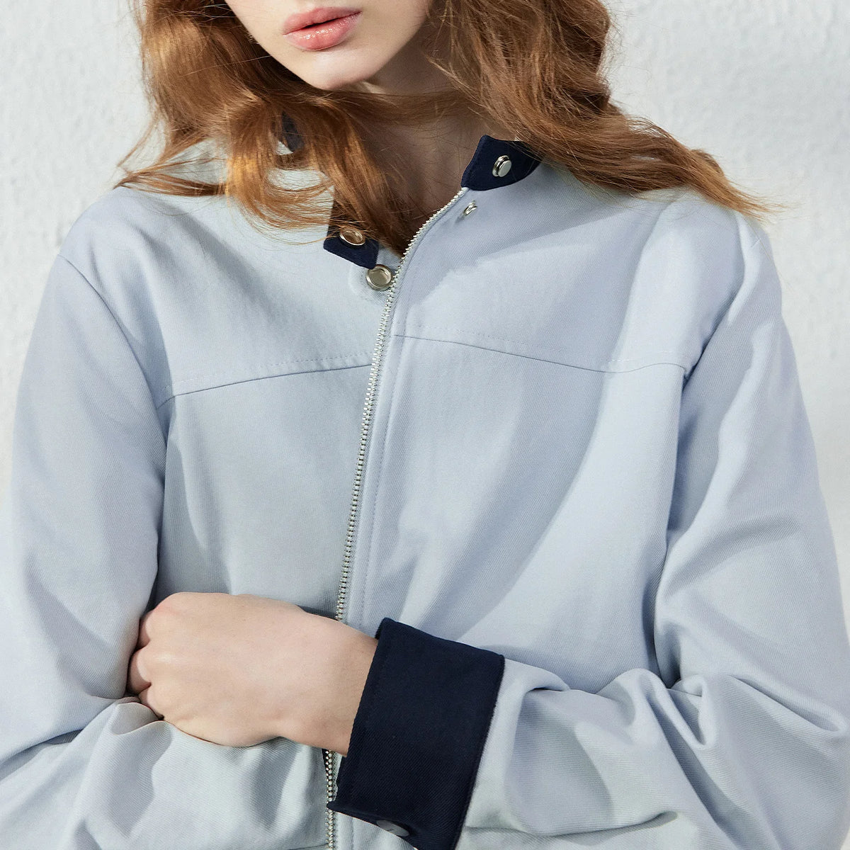 Contrast-Trim Stand-Collar Jacket