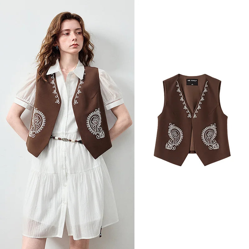 Paisley Cropped Button-Front Vest
