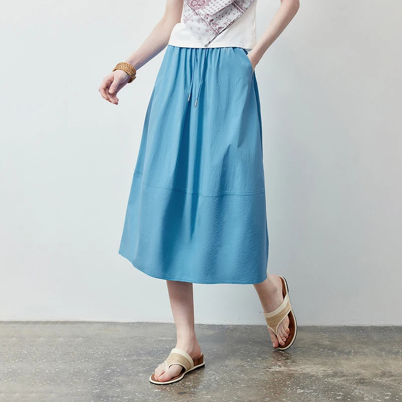 Gathered-Waist Midi Skirt