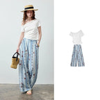 Off-Shoulder Top and Printed Pants Set