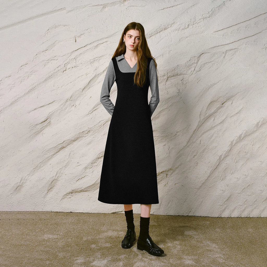 Square-Neck Midi Pinafore Dress