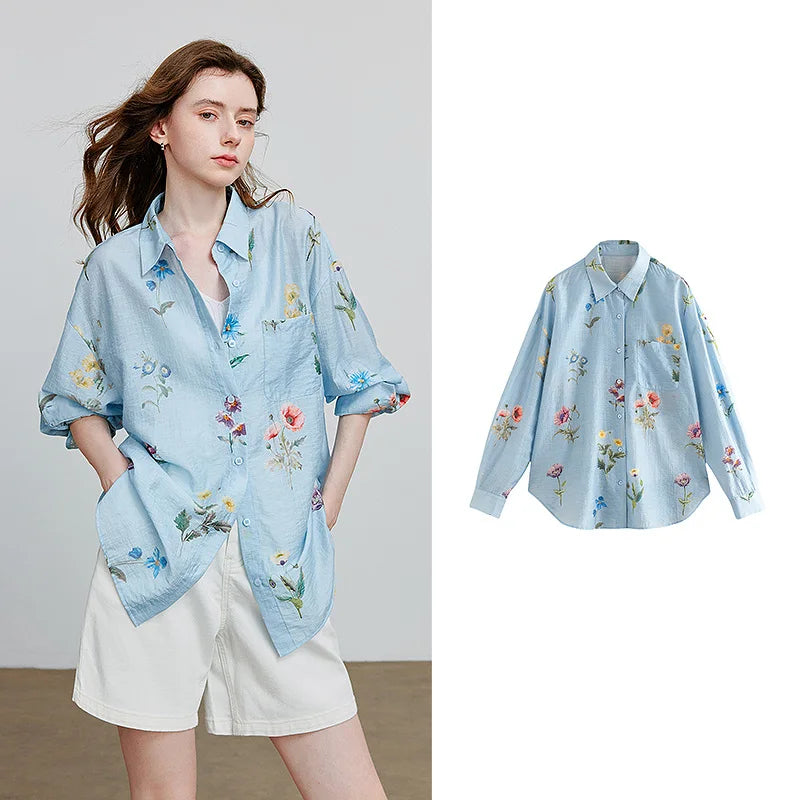 Floral Long-Sleeve Collared Shirt