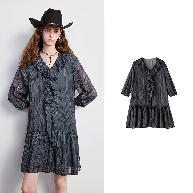 Plaid Ruffle-Front Mini Dress