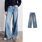 Wide-Leg Washed Jeans