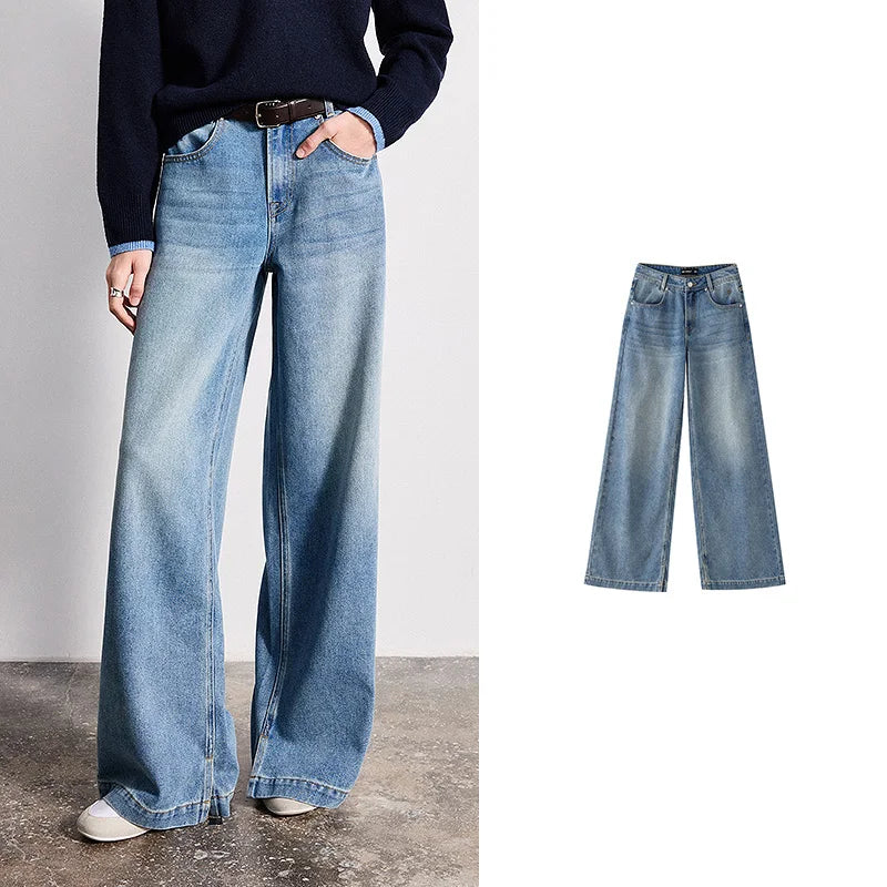 Wide-Leg Washed Jeans