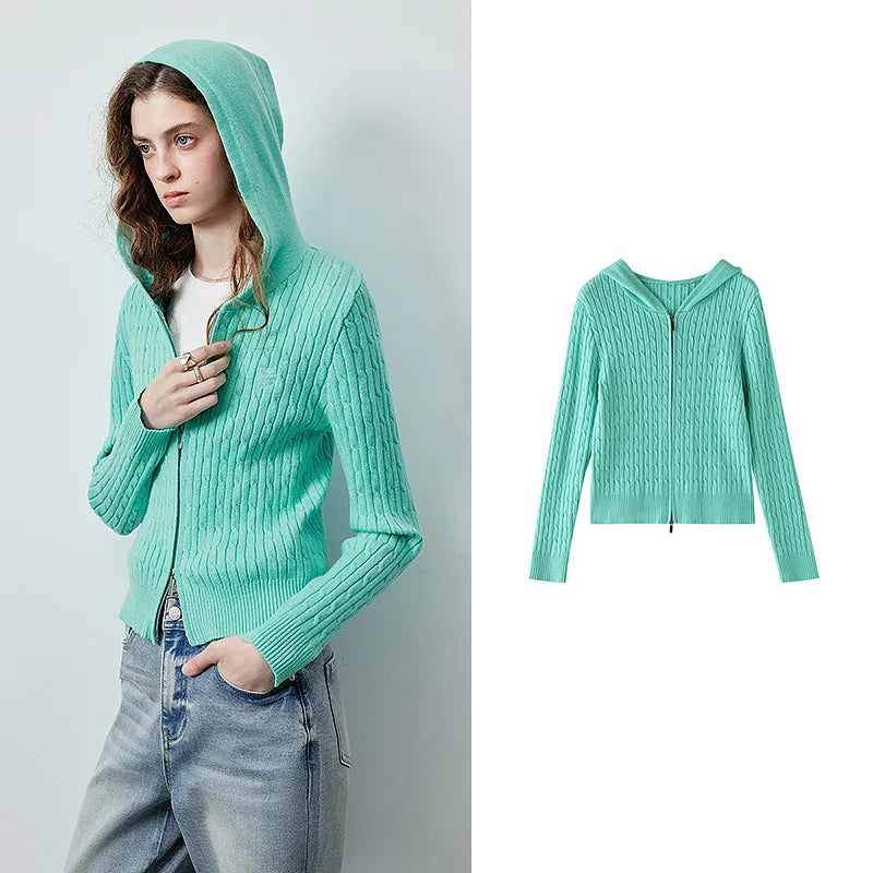Ribbed Hooded Zip Cardigan
