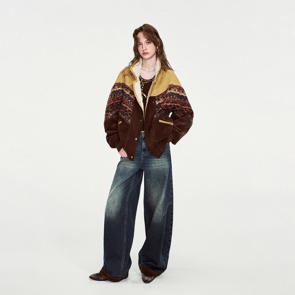 Paneled Barrel-Leg Jeans
