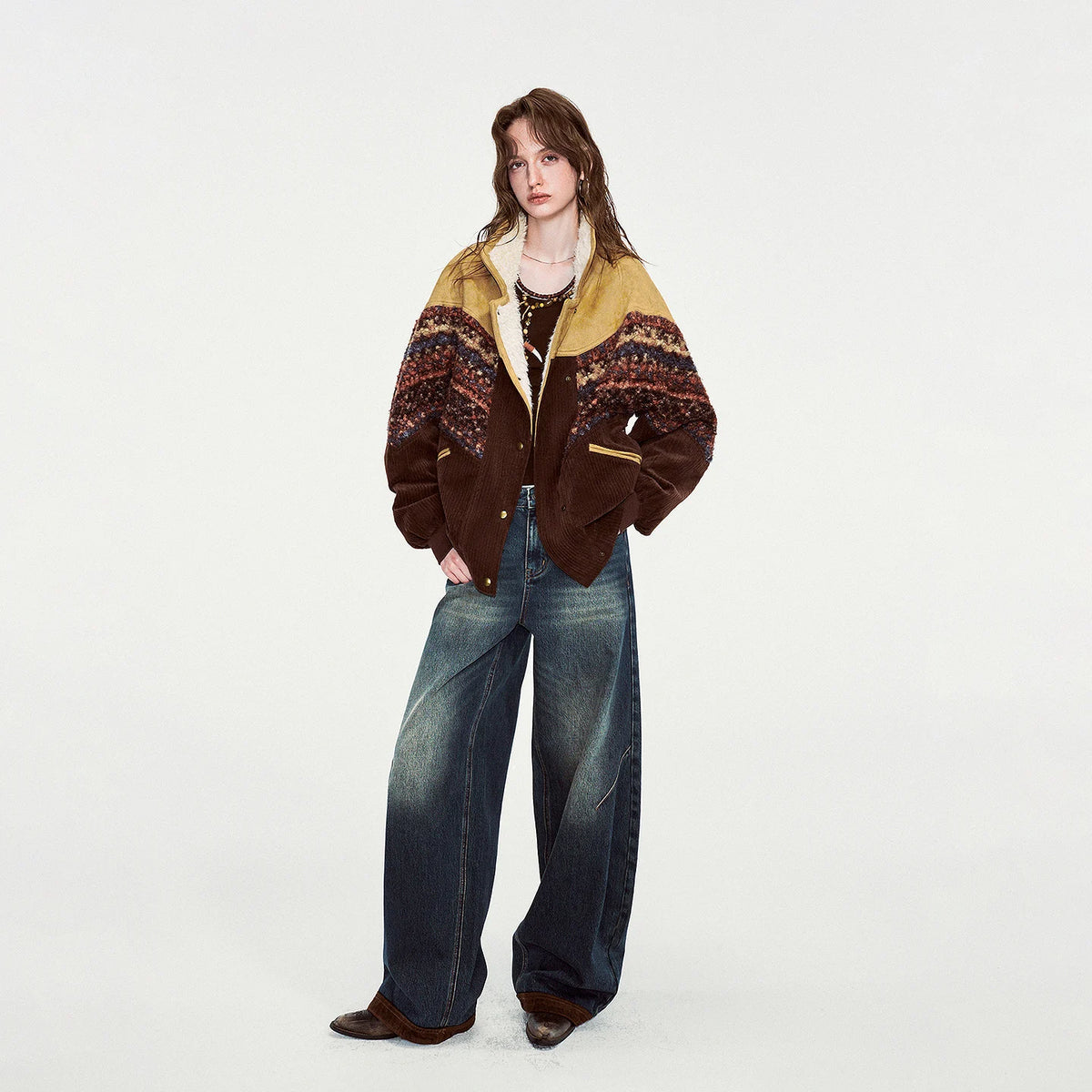 Paneled Barrel-Leg Jeans