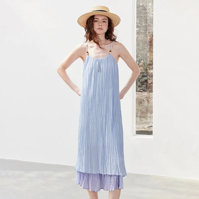 Crinkled Layered Midi Dress