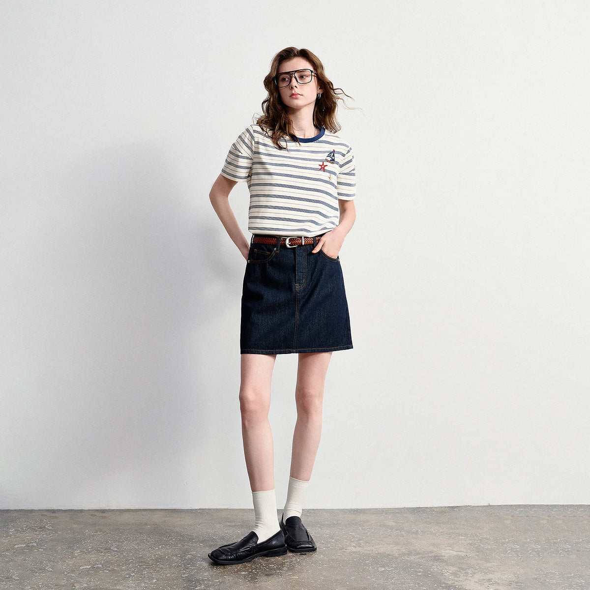 Striped Graphic Crewneck Tee