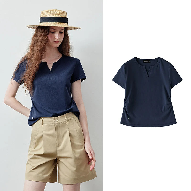 Notched-Neck Short-Sleeve Tee
