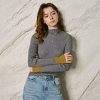 Contrast-Trim Ribbed Knit Henley