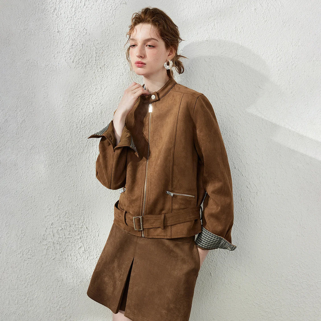 Checked-Trim Zip Jacket