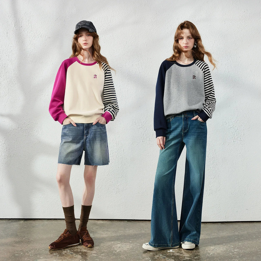 Asymmetric-Sleeve Patchwork Sweatshirt
