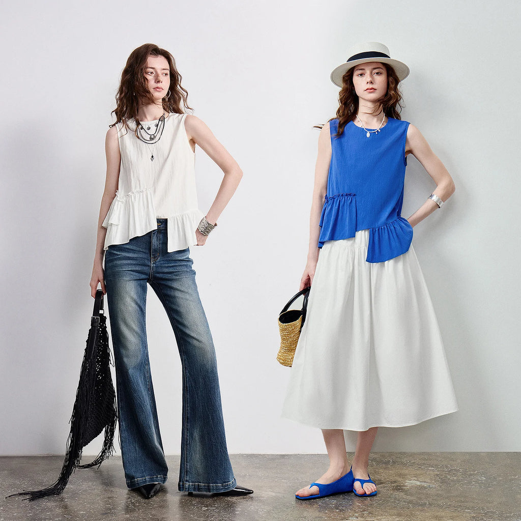Asymmetric Ruffle-Hem Sleeveless Top