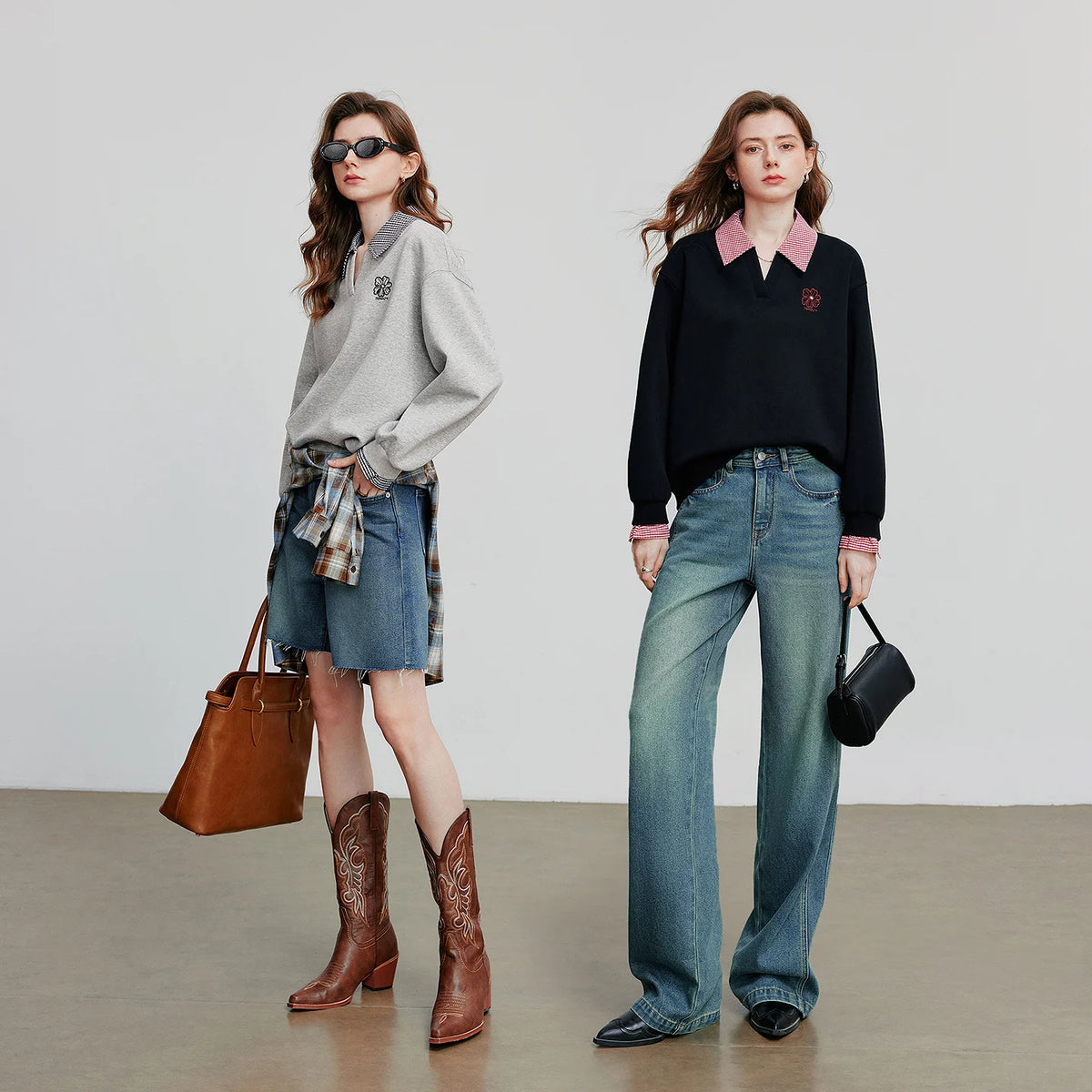 Contrast-Collar Layered-Look Sweatshirt