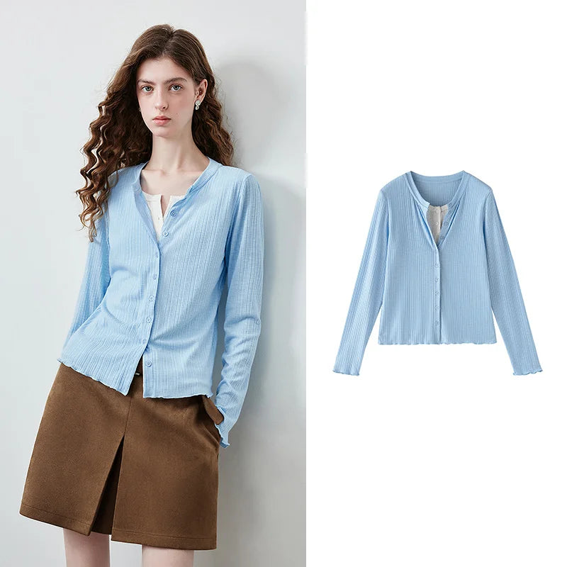 Layered-Look Button-Front Top