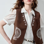 Paisley Cropped Button-Front Vest