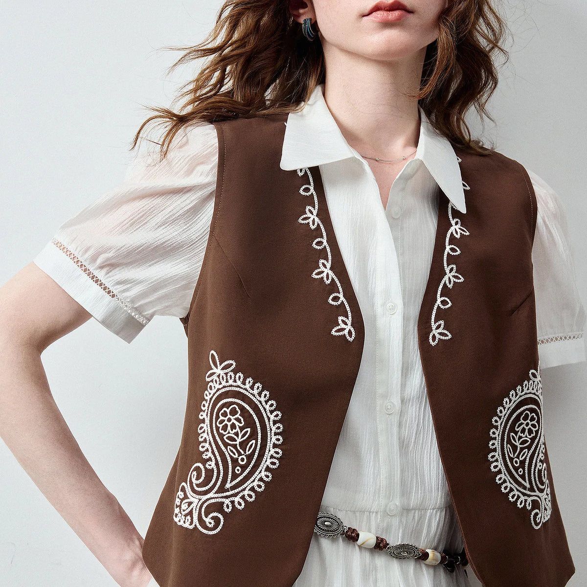 Paisley Cropped Button-Front Vest