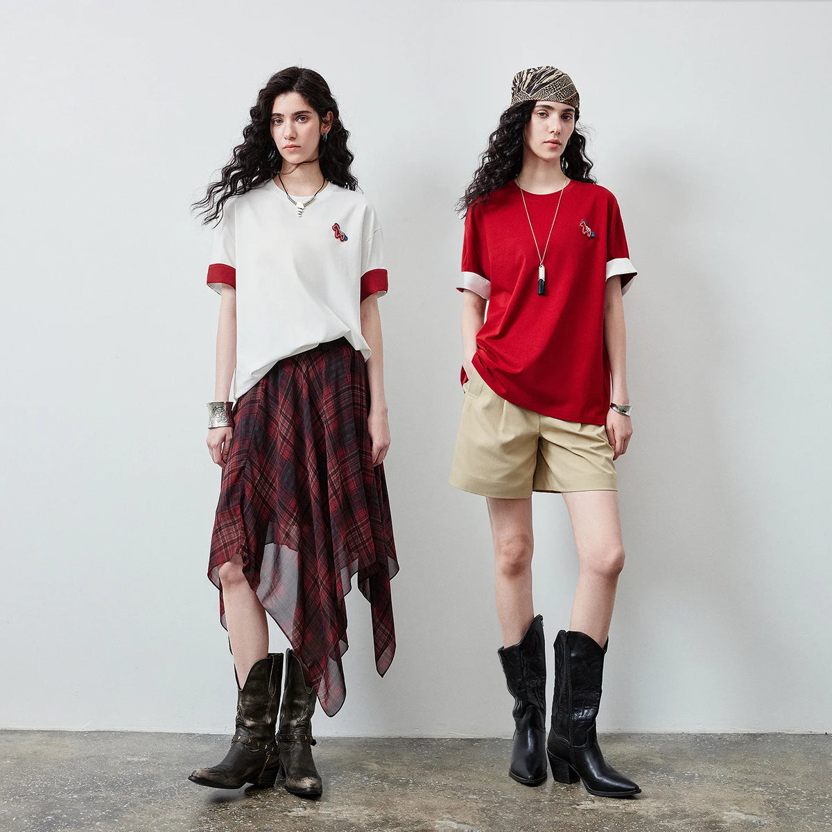 Contrast-Cuff Horse-Detail Tee