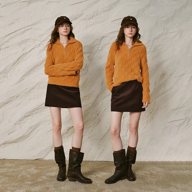 Textured Zip-Neck Sweater