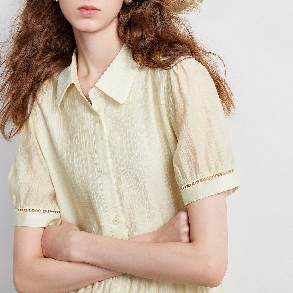 Tiered Short-Sleeve Shirt Dress