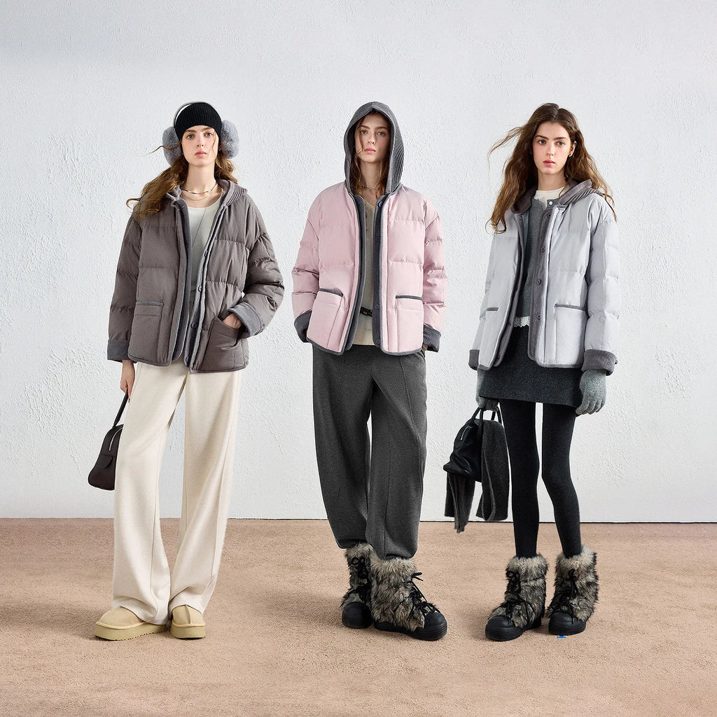Layered-Look Hooded Puffer Jacket