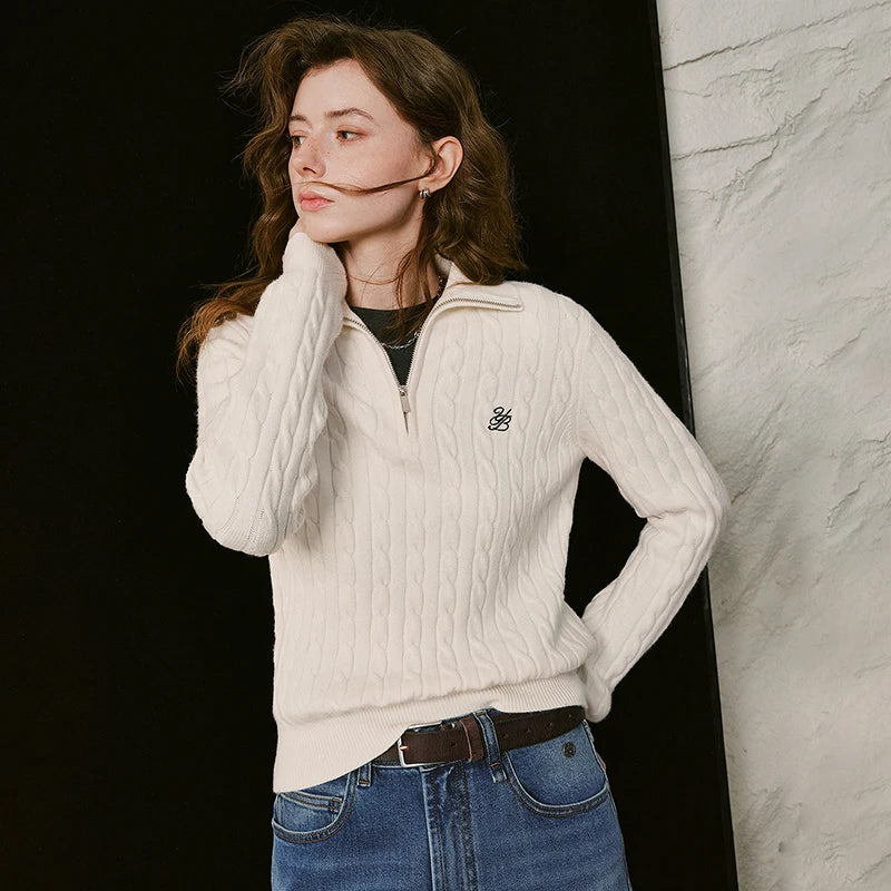 Cable-Knit Zip-Neck Sweater