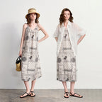 Patchwork-Print Sleeveless Midi Dress