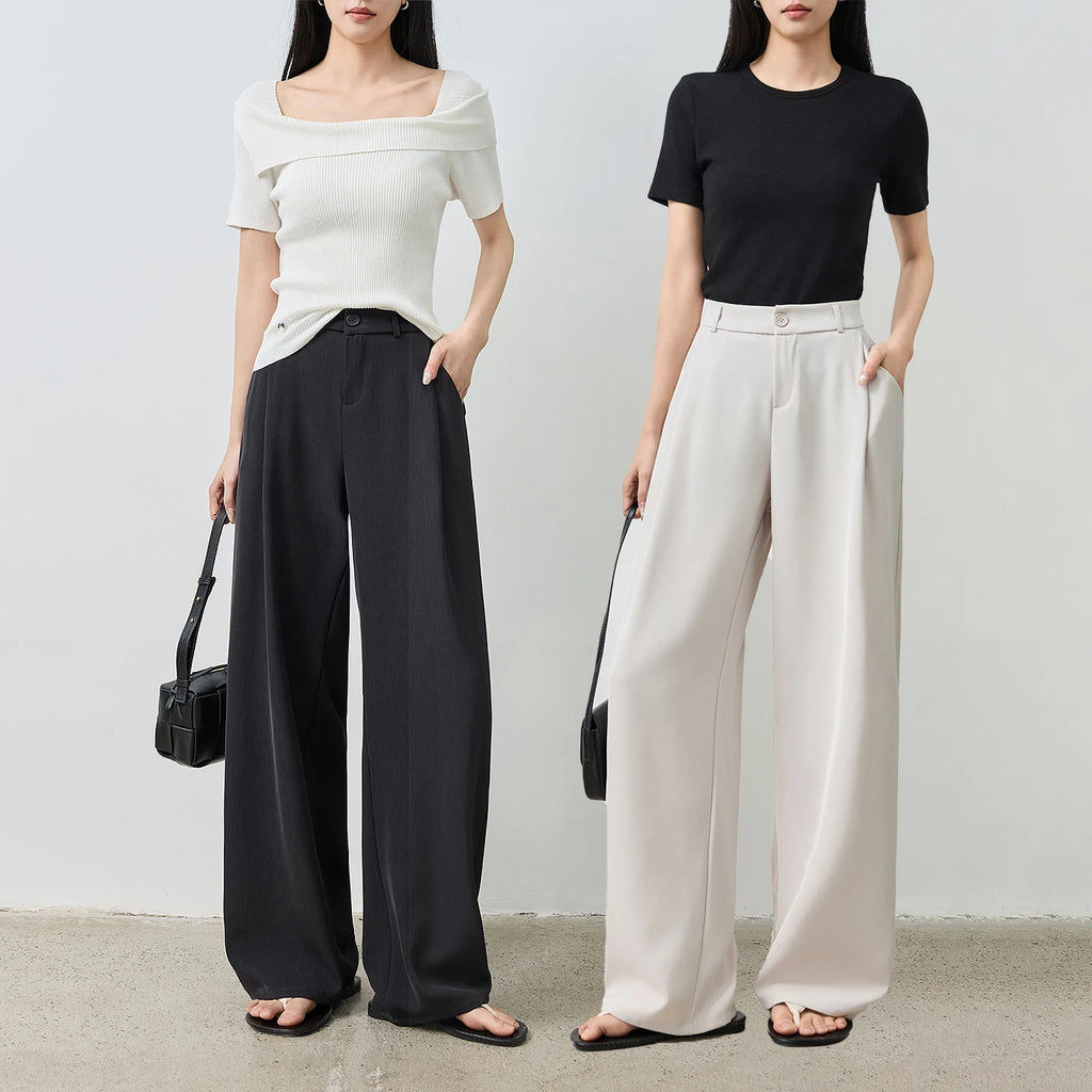 Pleated Wide-Leg Tailored Pants