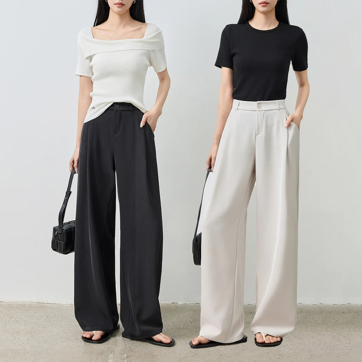 Pleated Wide-Leg Tailored Pants