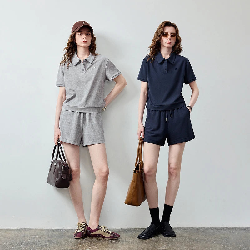 Polo Top and Drawstring Shorts Set