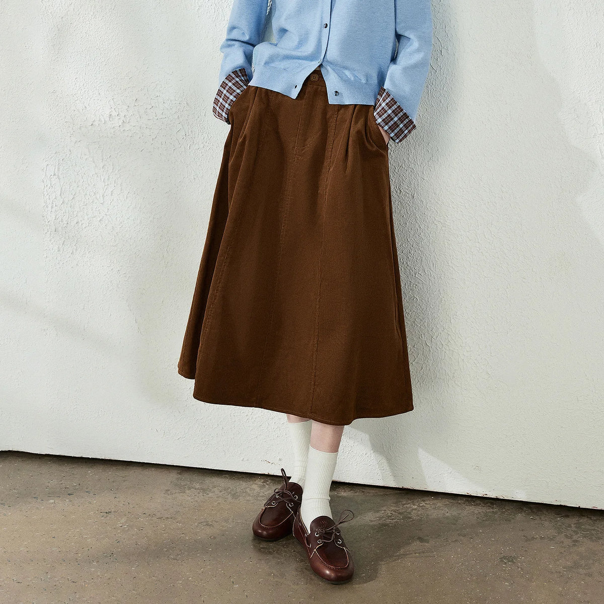 Paneled A-Line Midi Skirt
