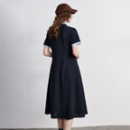 Contrast-Trim Midi Polo Dress