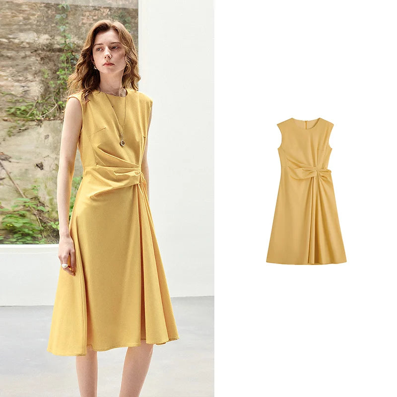 Sleeveless Draped-Waist Midi Dress
